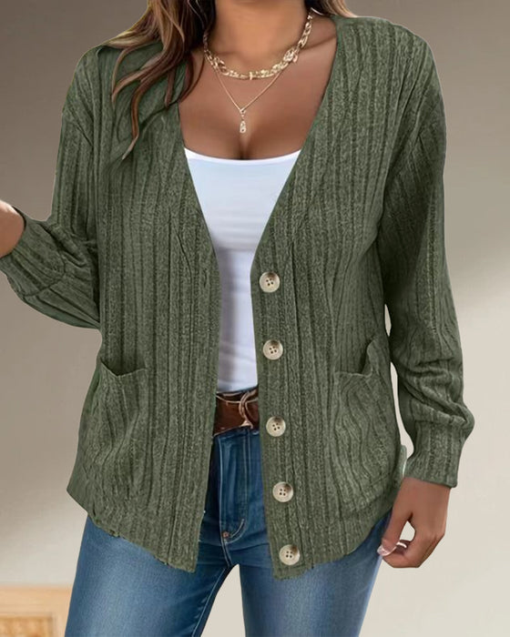 Effen jasje met V-hals en lange mouwen