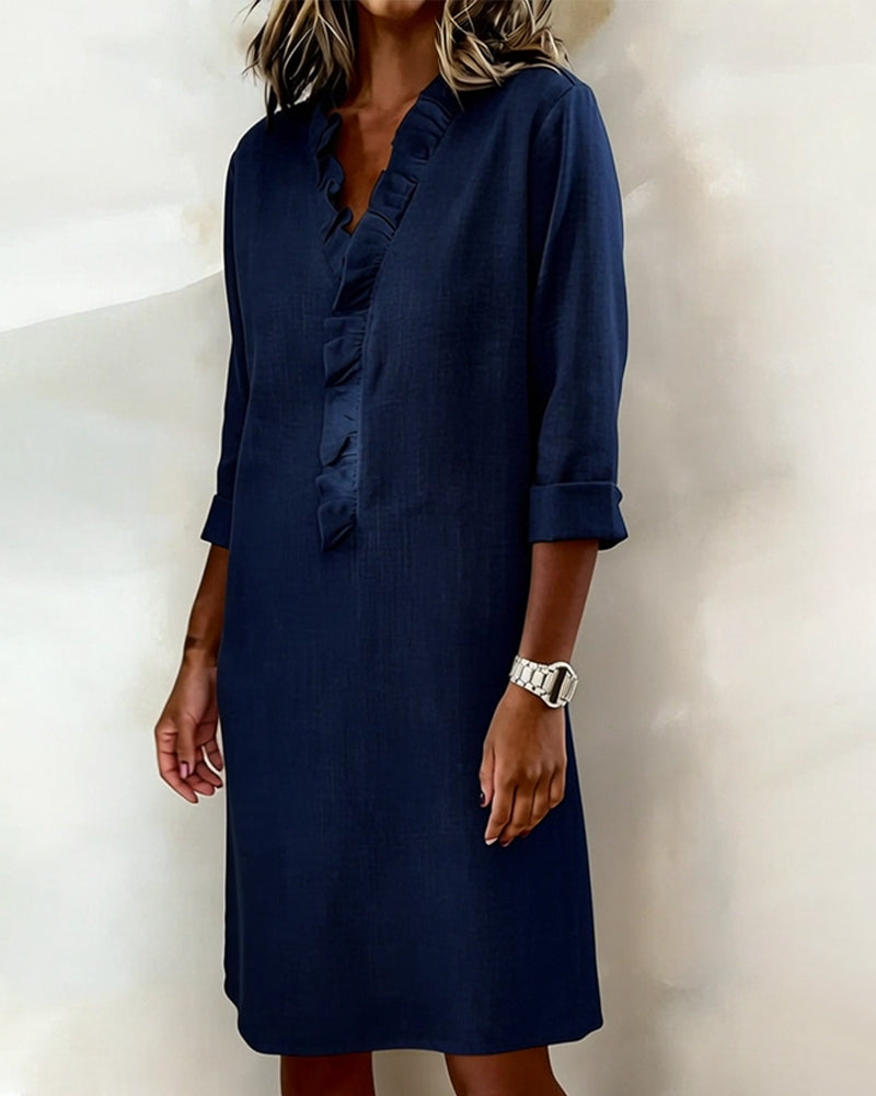 Jurk Gerimpelde V-Hals Effen Kleur