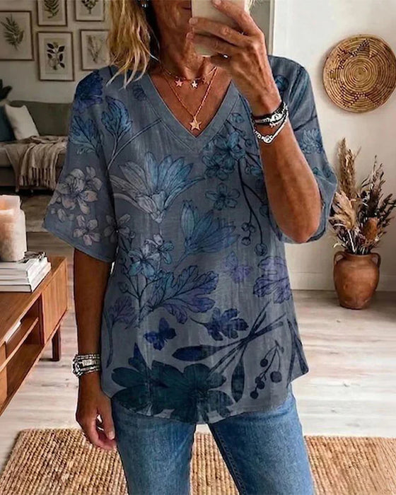 Blouse V-Hals Halve Mouwen