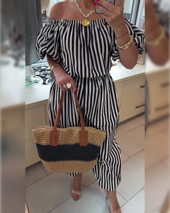 Jumpsuit Casual Off Shoulder Gestreept
