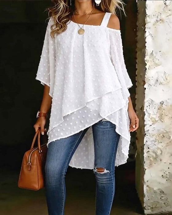 Blouse Driedimensionaal Bloemig Een-Schouder