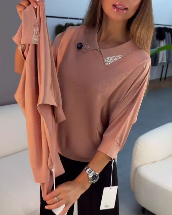 Pullover Reverse Ellebooglange Mouw Gebreid Elegant