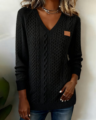 Lange Mouwen Sweatshirt Met V-Hals En Leren Label