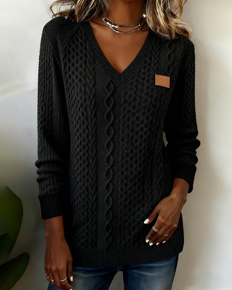 Lange Mouwen Sweatshirt Met V-Hals En Leren Label