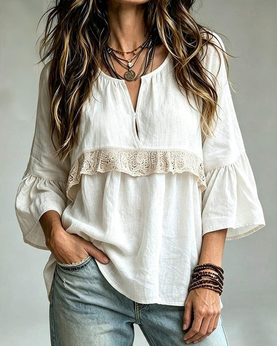 Blouse Casual V-Hals Kant