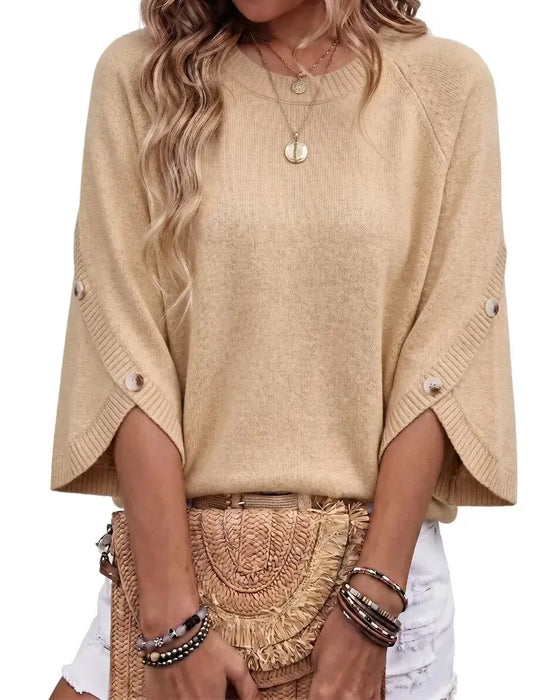 Pullover Ronde Hals Knoopsluiting Klokmouw