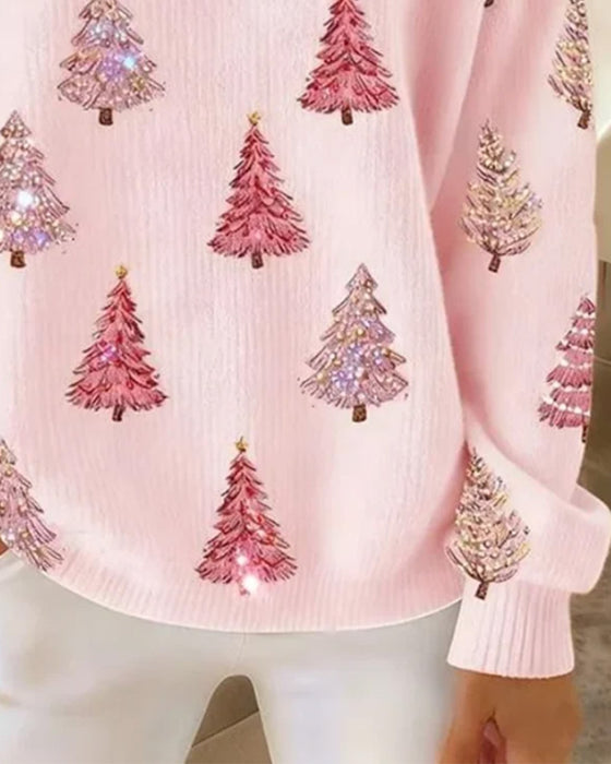 Pullover Kerstboom Print Henley Kraag