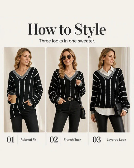 Pullover Trui Casual Loose Fit Streep