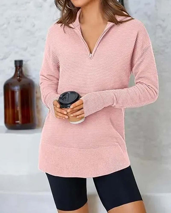 Gestreepte Lange Mouwen Sweater Met Kraag En Rits