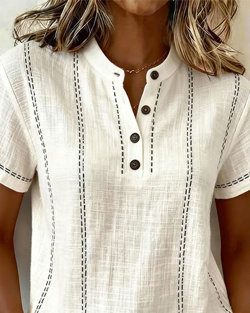 T-Shirt Mode Vrijblijvend Knoop V-Hals