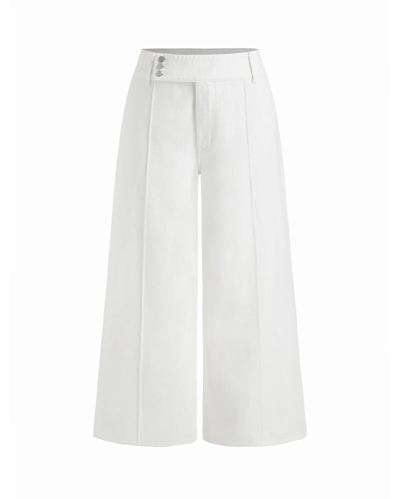 Broek Drie-Knoop Hoge Taille Wijd Been