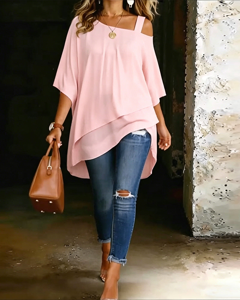 Blouse Asymmetrisch Cold Shoulder Effen Casual