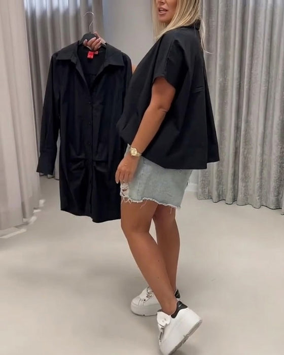 Blouse Knoopsgat Loose Fit Vleermuismouw