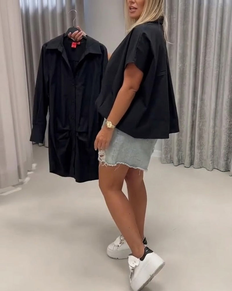 Blouse Knoopsgat Loose Fit Vleermuismouw