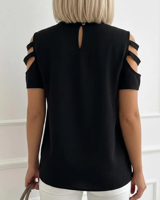 Blouse Uitsparing Bandje V-Hals Korte Mouw