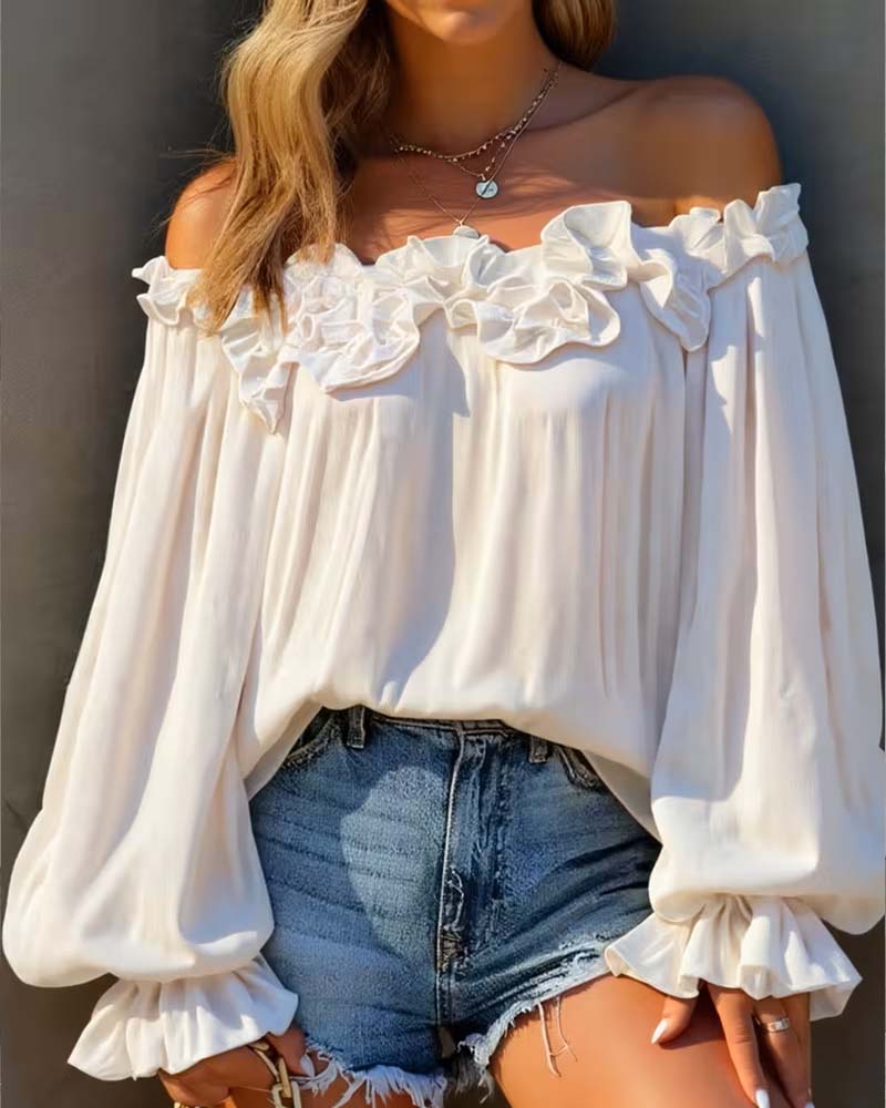 Blouse Off-Shoulder Gerimpelde