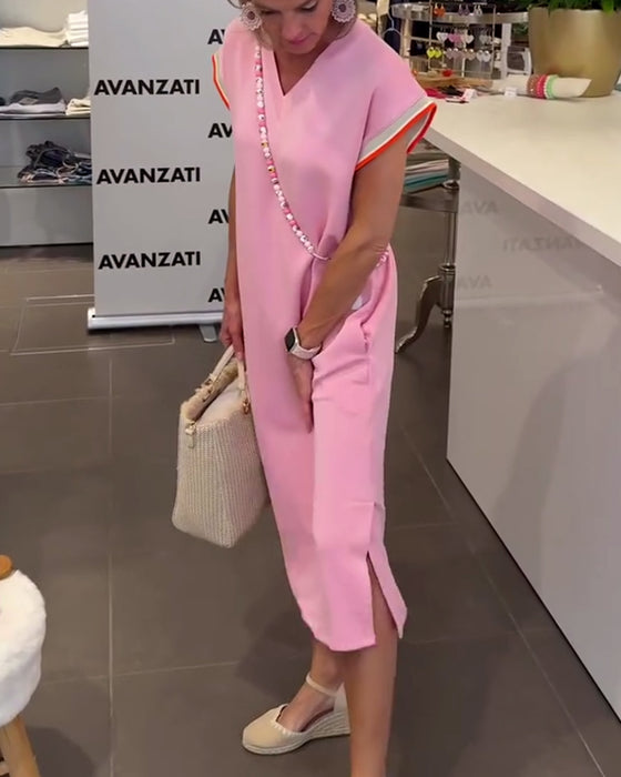 Jurk Lotusbladmouwen V-Hals Casual Splijting