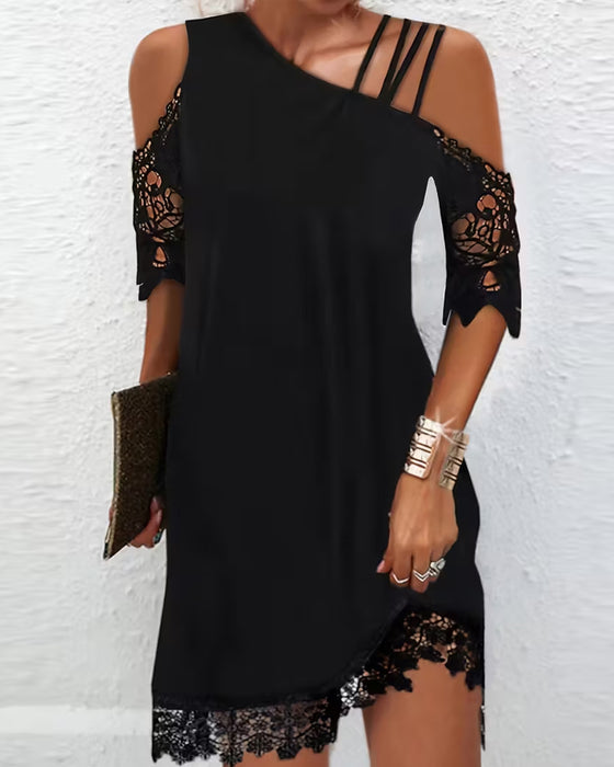 Off-Shoulder Jurk Met Modieus Kanten Patchwork