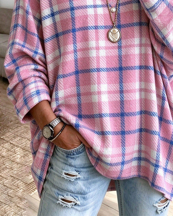 Top V-hals Geruit Contrastrijk Loose