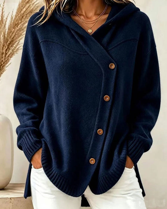 Pullover Geknoopt Lange Mouw Met Capuchon