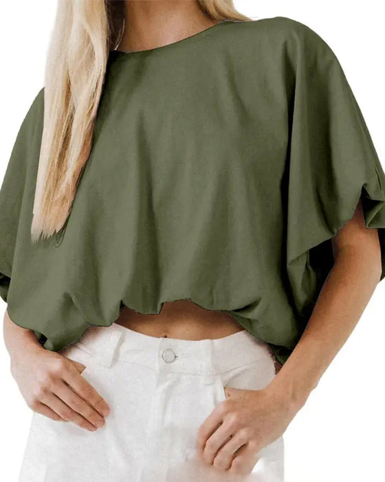 Top Effen Kleur Pofmouw Cropped