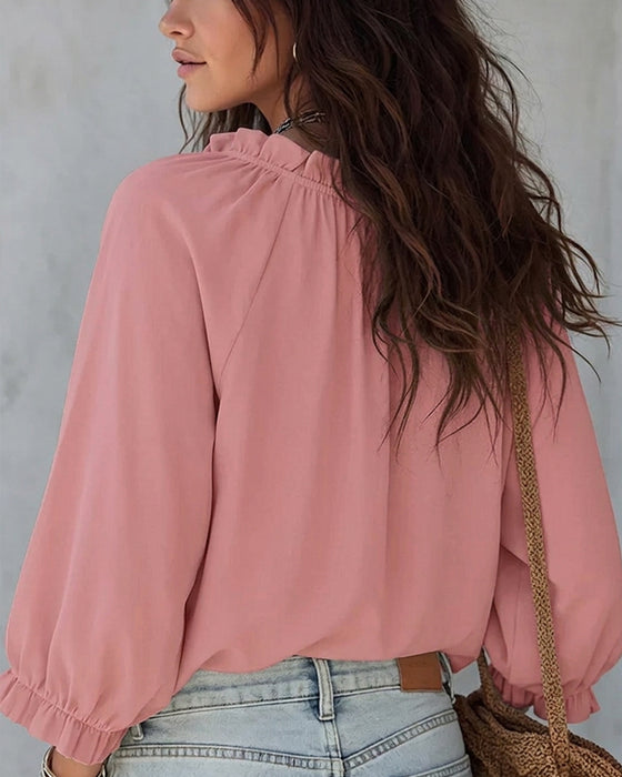 Blouse V-hals Vetersluiting