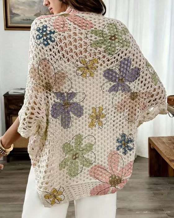 Cardigan Uitgesneden Bloemenprint Gebreid