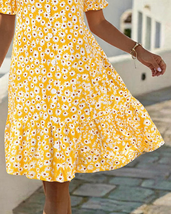 Jurk V-Hals Ballon Mouw Daisy