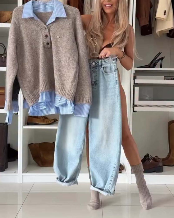 Langmouwige Pullover Met Button-Down Kraag