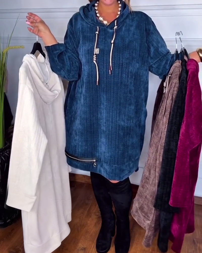 Casual jurk met capuchon, losvallend, effen kleur