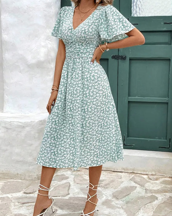 Jurk Bloemen V-Hals Taille