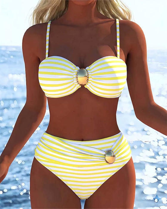 Bikini Spaghettibandjes Gestreepte Plastic Knoop