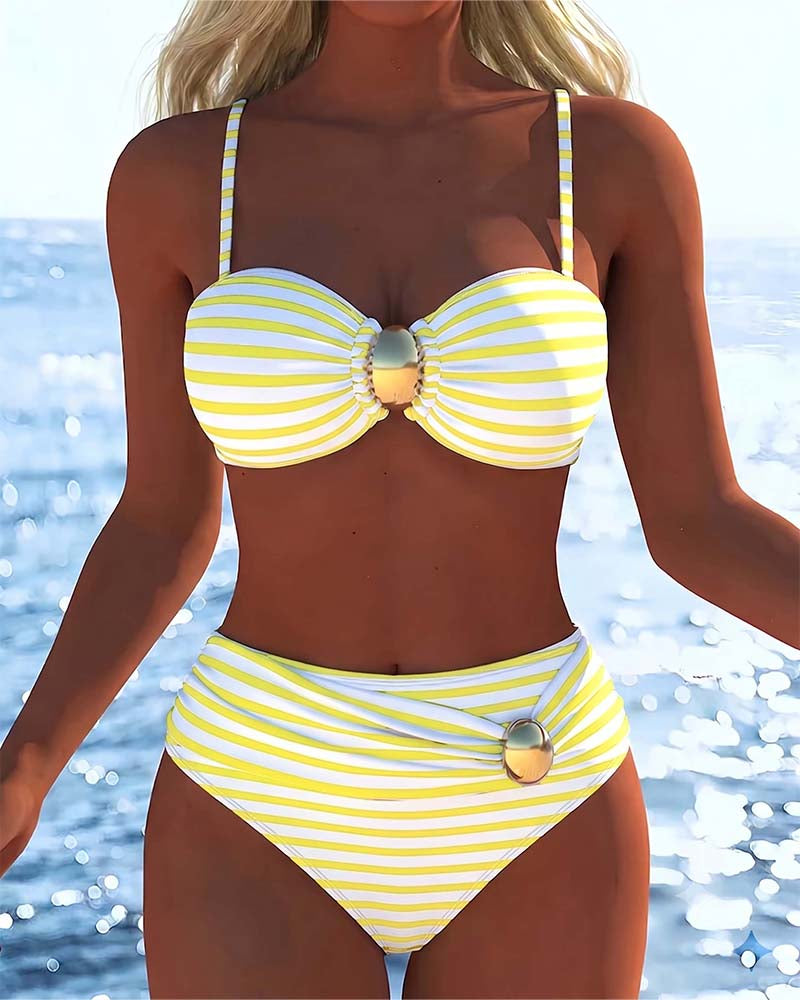 Bikini Spaghettibandjes Gestreepte Plastic Knoop