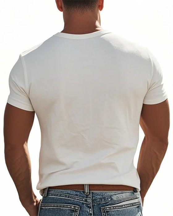 Heren T-Shirt Knoopsluiting Korte Mouw