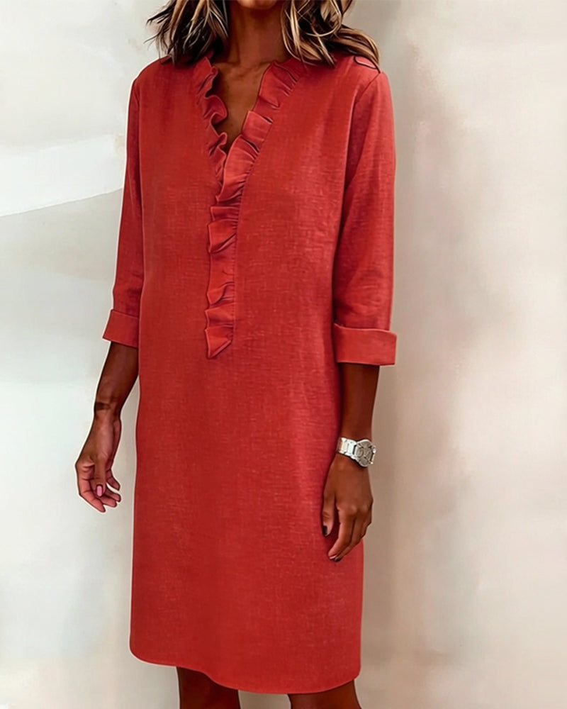 Jurk Gerimpelde V-Hals Effen Kleur