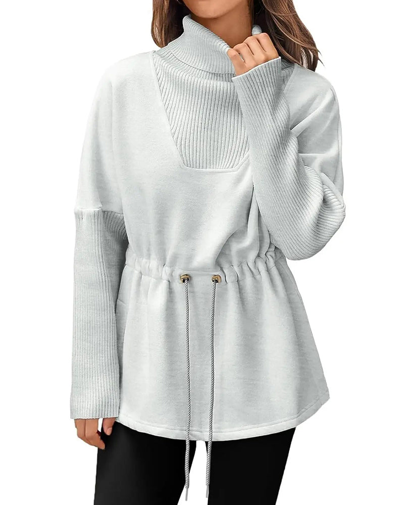 Sweatshirt Hoge Kraag Lange Mouw Taille Trekkoord