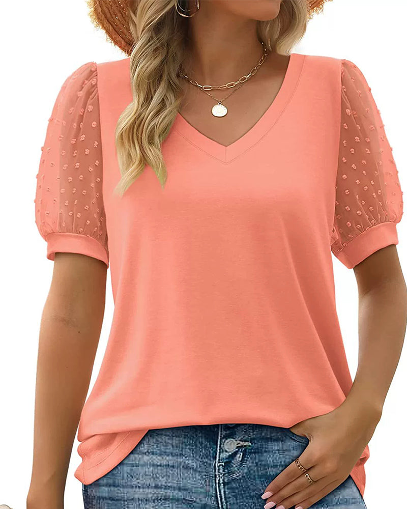 Blouse Effen Mesh Pofmouw