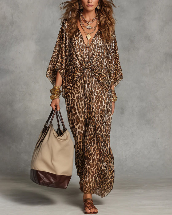 Jurk Trendy Luipaard Vleermuis Mouw