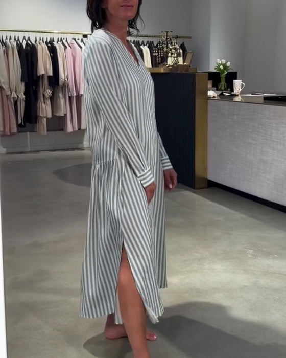 Jurk Gestreepte Zijsplit Maxi