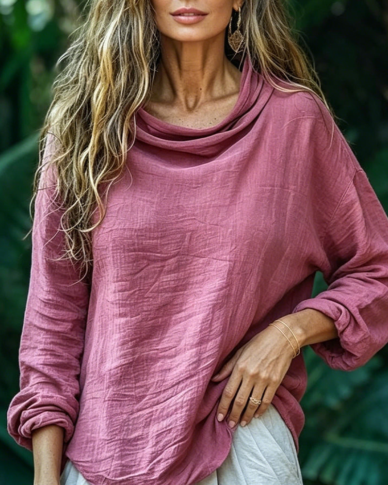Blouse Gedrapeerde Hals Casual Effen Lange Mouw