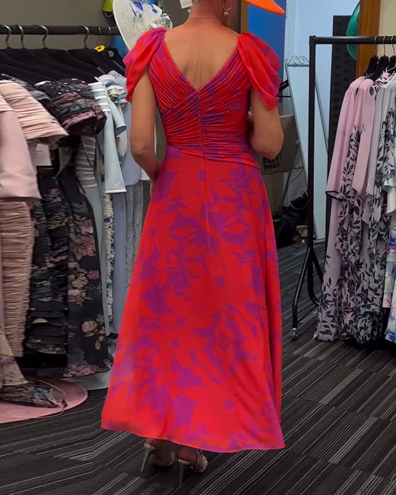 Geplooide jurk met split en print