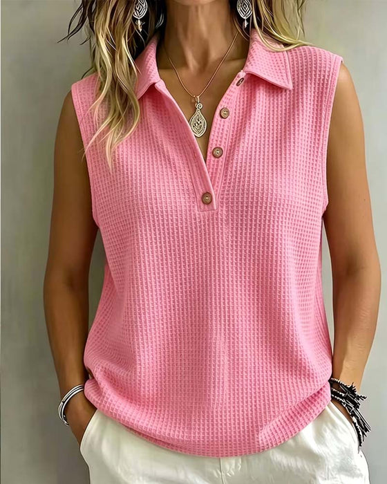 Tank Top Mouwloos Polo Kraag Wafel