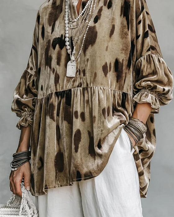 Blouse V-Hals Ruffle Contrast Paneel