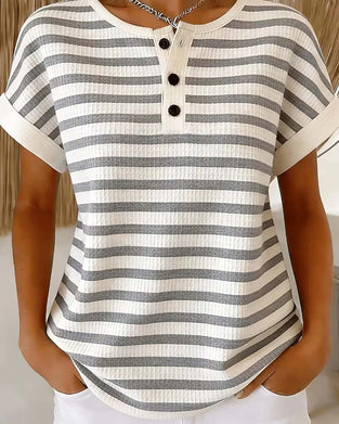 T-Shirt Gestreept Wafel Henley