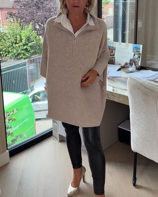 Pullover Opstaande Kraag Halve Rits Los