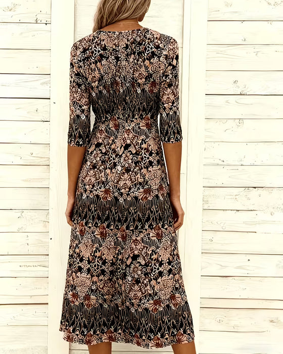 Jurk V‑hals Print Patchwork Halflangemouw