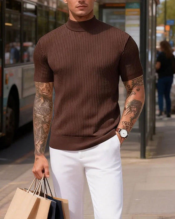 T-Shirt Mock Neck Heren Korte Mouw