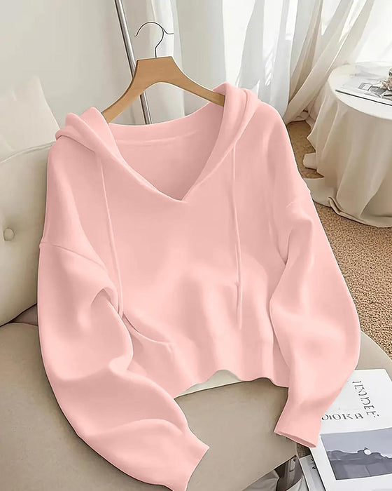 Pullover Kort V-Hals Met Capuchon