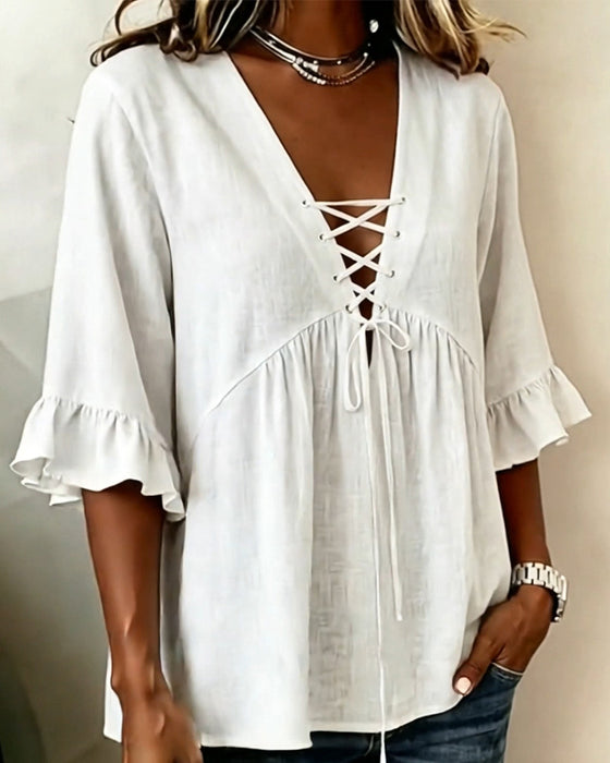 Blouse Effen V-Hals Ruches