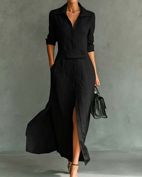 Jurk Revers Effen Kleur